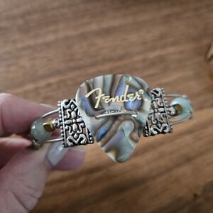 Fender Guitar Pick/String Bracelet Silver/Gold Beads. Boho Rocker Artisan.